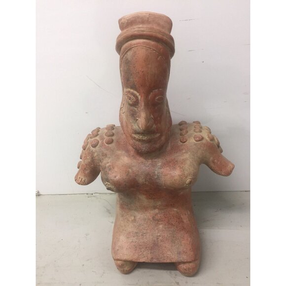 Vintage 1973 Ceramic Terracotta Mayan Figurine Female with A Large Chest Made In